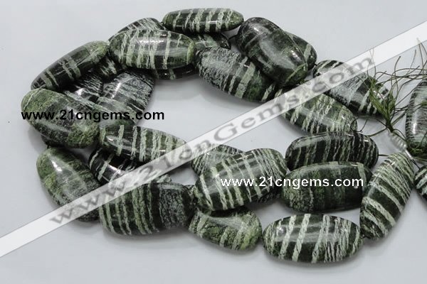 CSJ59 15.5 inches 25*50mm oval green silver line jasper beads