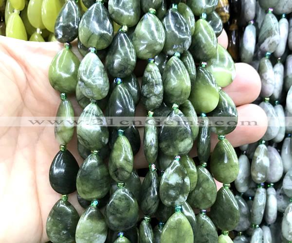 CTR507 15 inches 13*18mm flat teardrop green jade beads