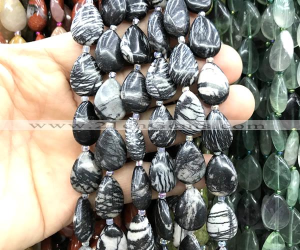 CTR516 15 inches 13*18mm flat teardrop black water jasper beads