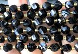 CTW583 8mm faceted & twisted S-shaped black banded agate beads