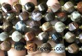 CTW675 15 inches 10mm faceted & twisted S-shaped wooden jasper beads