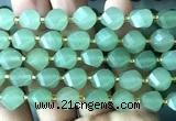 CTW702 10mm faceted & twisted S-shaped green aventurine jade beads