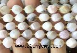 CTW708 15 inches 10mm faceted & twisted S-shaped pink opal beads