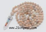 GMN1465 Hand-knotted 8mm, 10mm sunstone 108 beads mala necklace with pendant