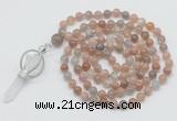 GMN1466 Hand-knotted 8mm, 10mm moonstone 108 beads mala necklace with pendant