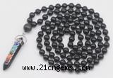 GMN1538 Hand-knotted 8mm, 10mm black obsidian 108 beads mala necklace with pendant