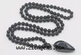 GMN4033 Hand-knotted 8mm, 10mm black lava 108 beads mala necklace with pendant