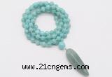 GMN4085 Hand-knotted 8mm, 10mm amazonite 108 beads mala necklace with pendant