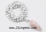 GMN4096 Hand-knotted 8mm, 10mm white howlite 108 beads mala necklace with pendant