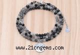 GMN7567 4mm faceted round black rutilated quartz beaded necklace with letter charm