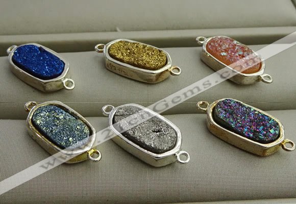 NGC6026 10*16mm oval plated druzy agate connectors wholesale