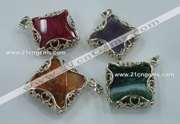 NGP1560 12*38*40mm diamond agate with brass setting pendants