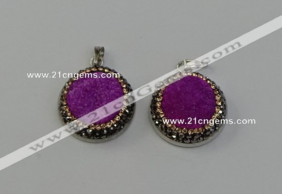 NGP6541 20mm - 22mm coin druzy agate gemstone pendants wholesale