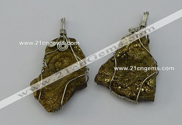 NGP6718 30*40mm - 40*55mm freeform plated druzy agate pendants