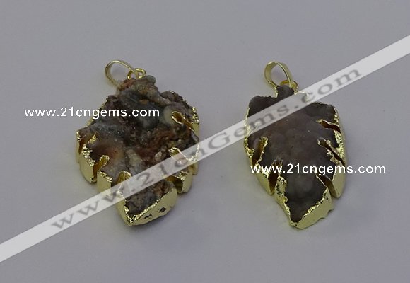 NGP6945 22*35mm - 30*45mm leaf druzy agate pendants wholesale