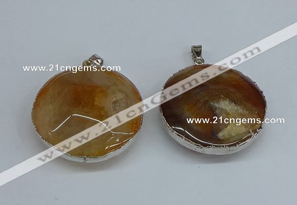 NGP8698 38mm - 40mm flat round agate pendants wholesale